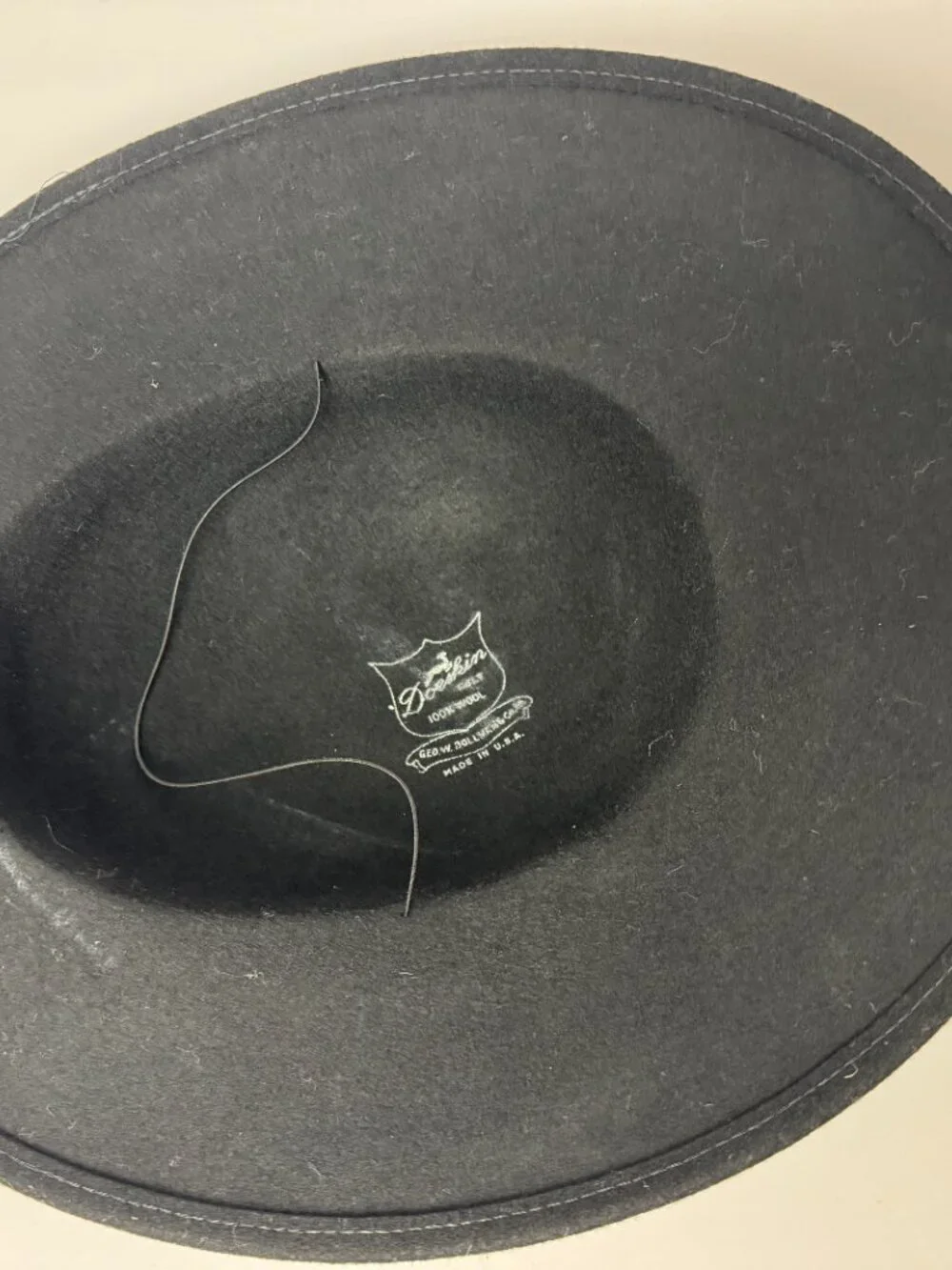 Vintage Wool Felt Spoon Hat Veil Band Bow One Size Made in USA